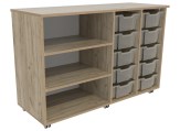Flex-kast 4B laag B141xD50xH96cm Grey Craft oak Tangara Groothandel voor kinderrdagverblijf inrichting